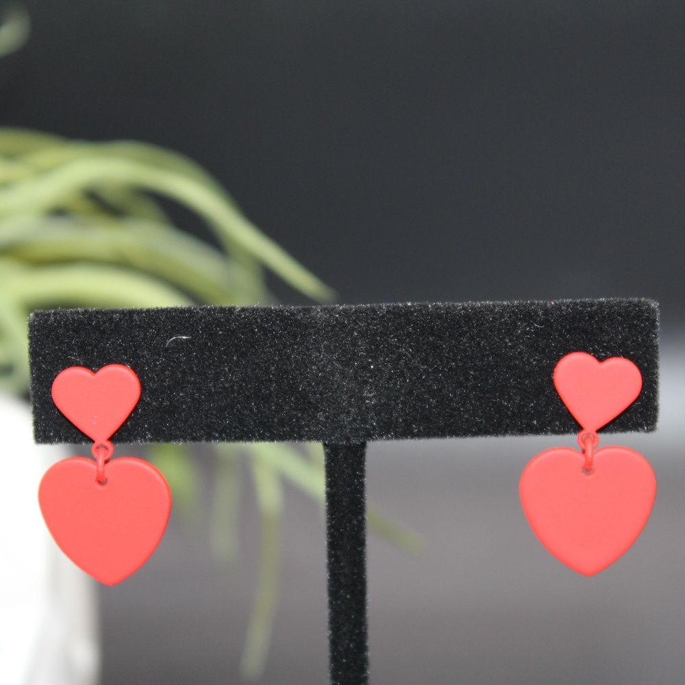 Red Drop Heart Earrings